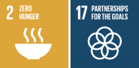 SDGsの世界的目標である「2. 飢餓をゼロに」と「17. パートナーシップで目標を達成しよう」を示したアイコン